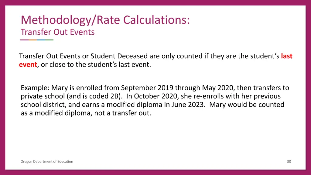 methodology rate calculations transfer out events