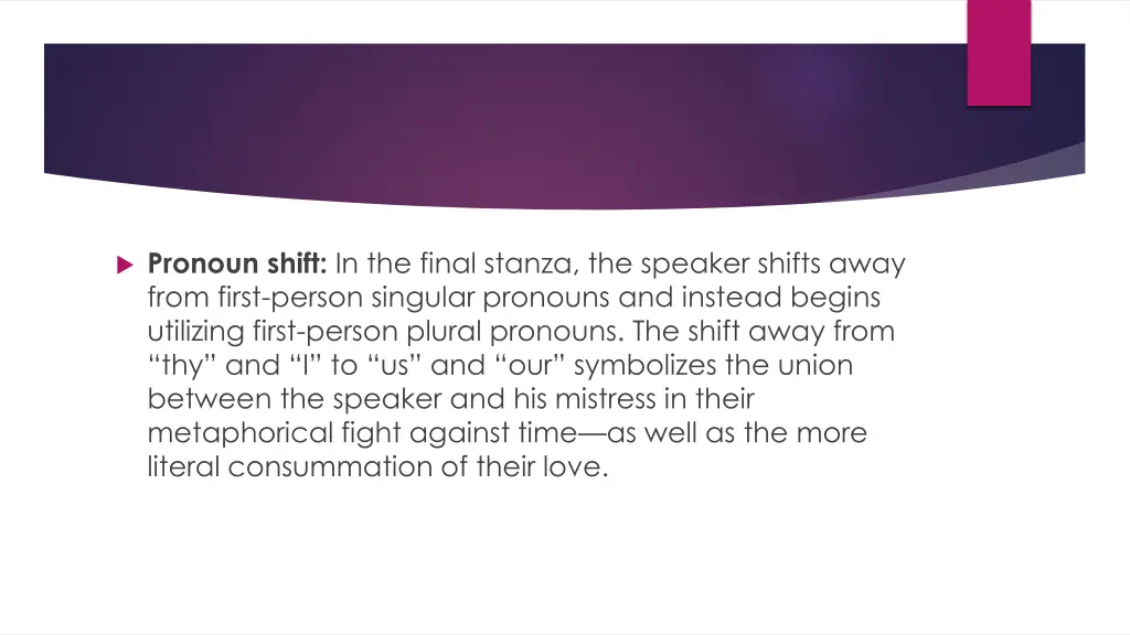 pronoun shift in the final stanza the speaker