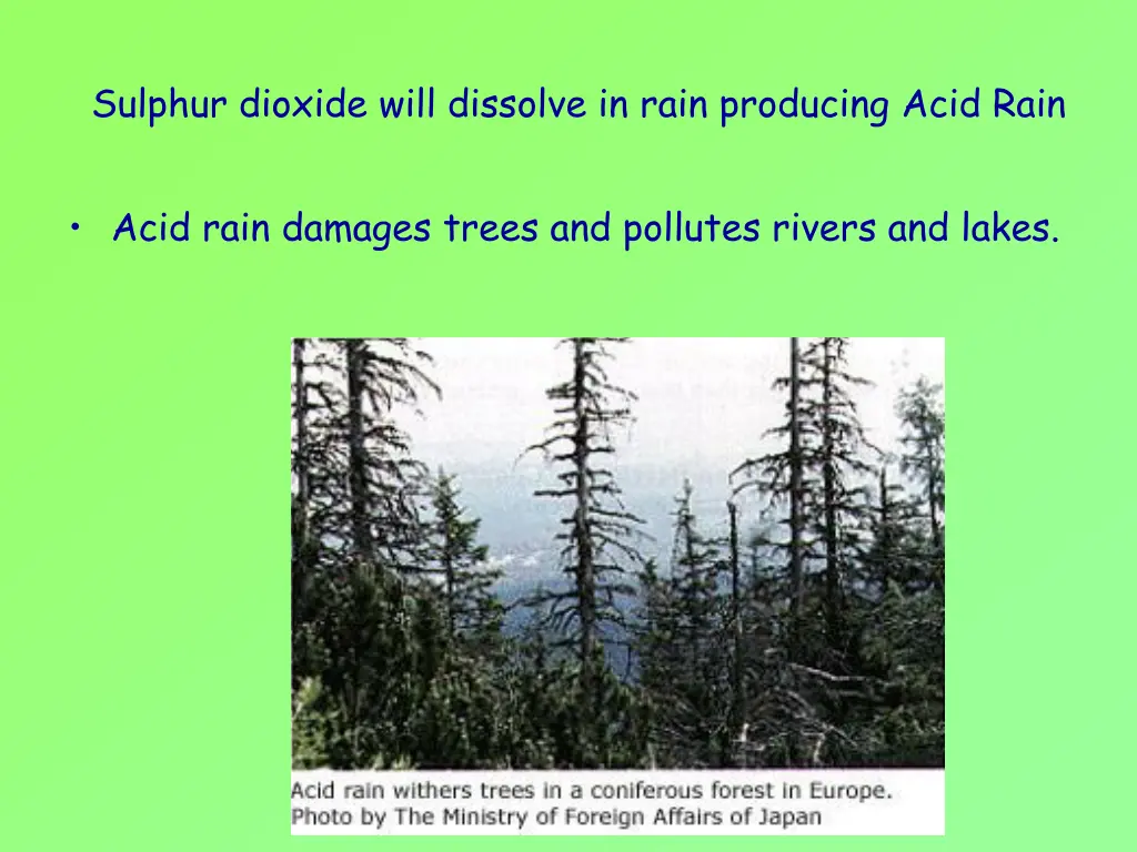 sulphur dioxide will dissolve in rain producing