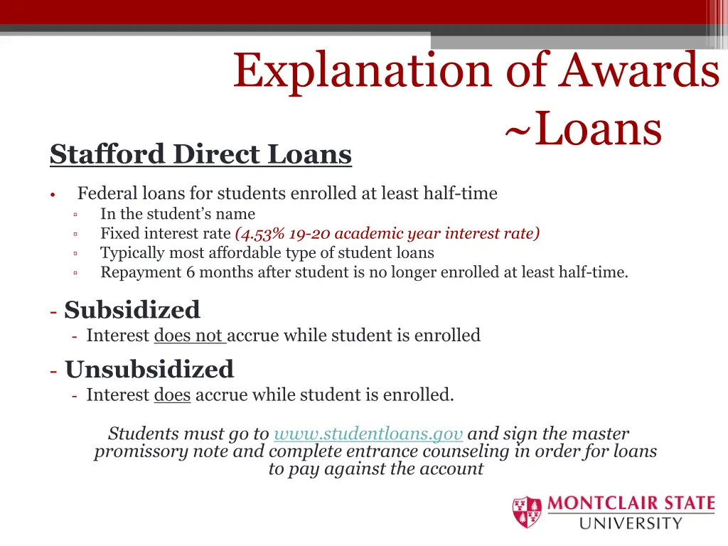 loans on award explanation of awards