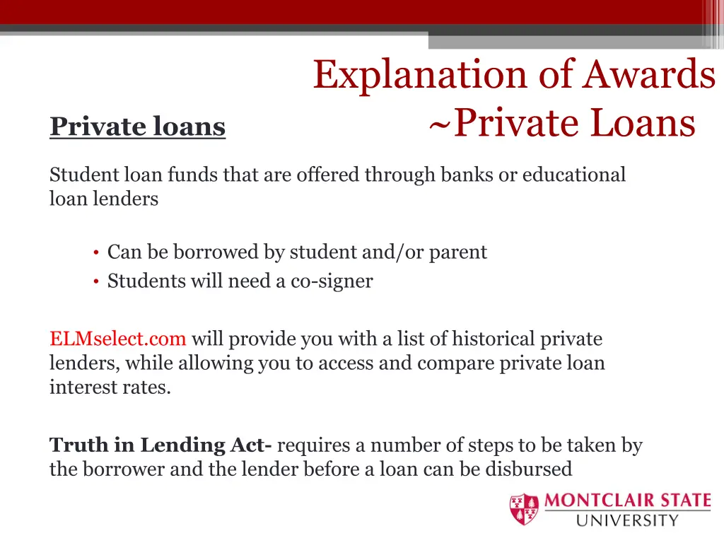 loans on award explanation of awards private loans