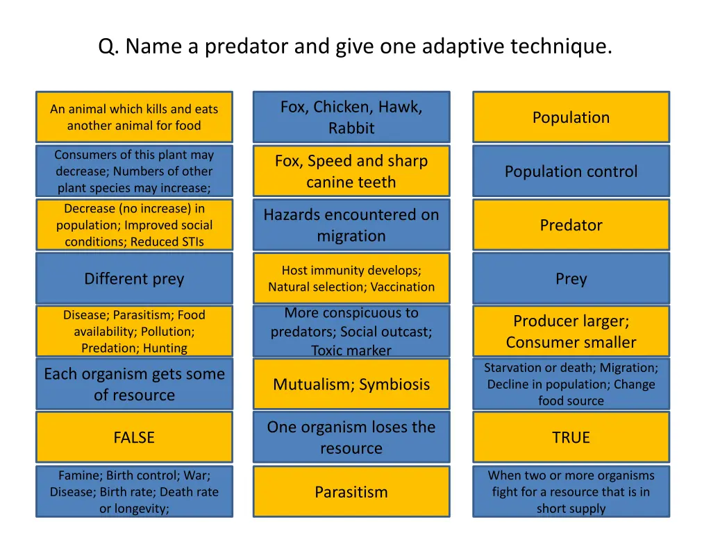 q name a predator and give one adaptive technique
