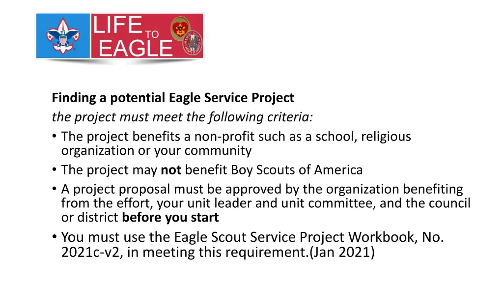 finding a potential eagle service project