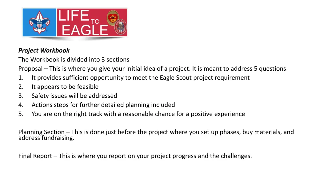 project workbook the workbook is divided into