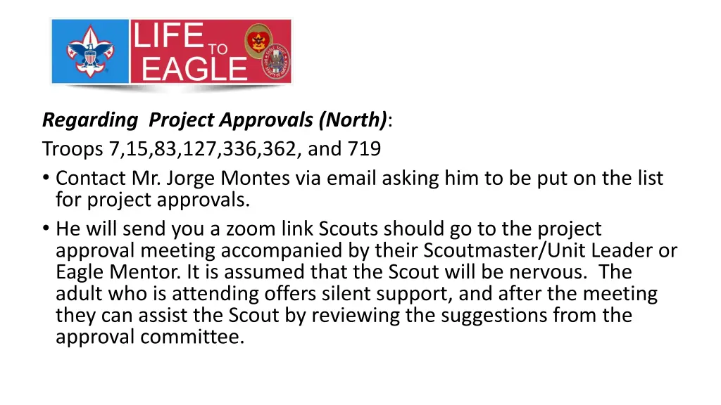 regarding project approvals north troops