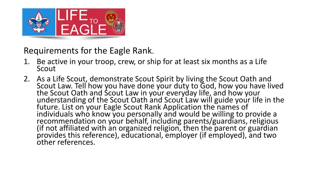 requirements for the eagle rank 1 be active