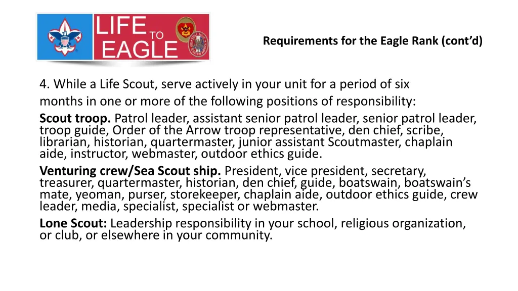 requirements for the eagle rank cont d 1