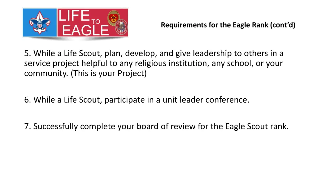 requirements for the eagle rank cont d 2