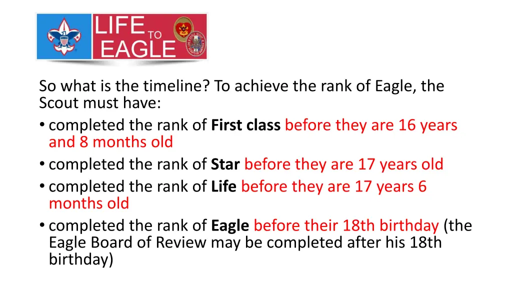 so what is the timeline to achieve the rank