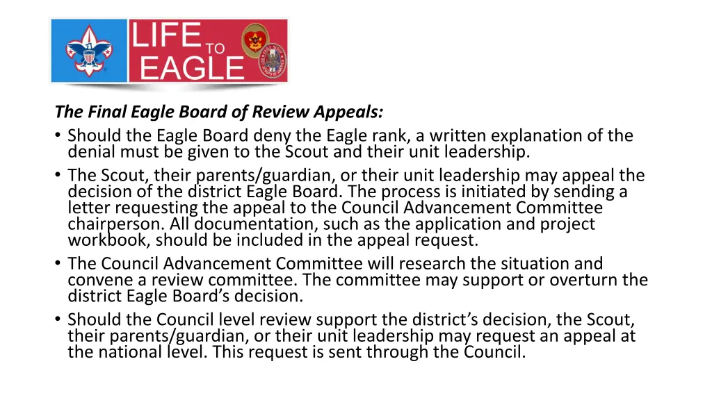 the final eagle board of review appeals should