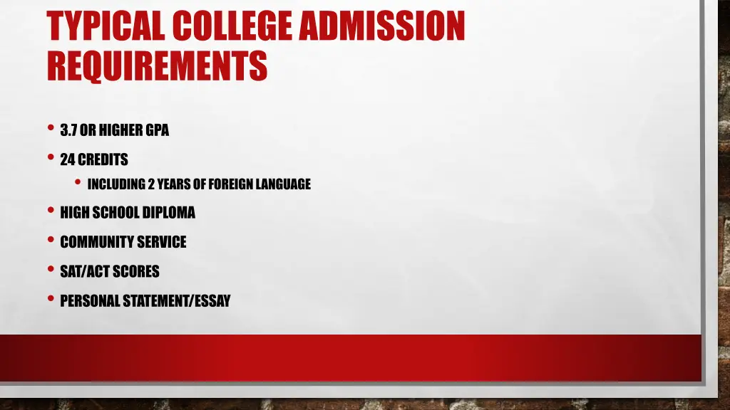 typical college admission requirements