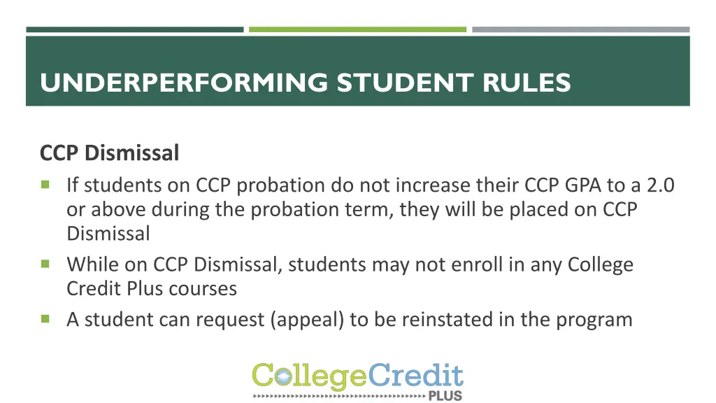 underperforming student rules 2