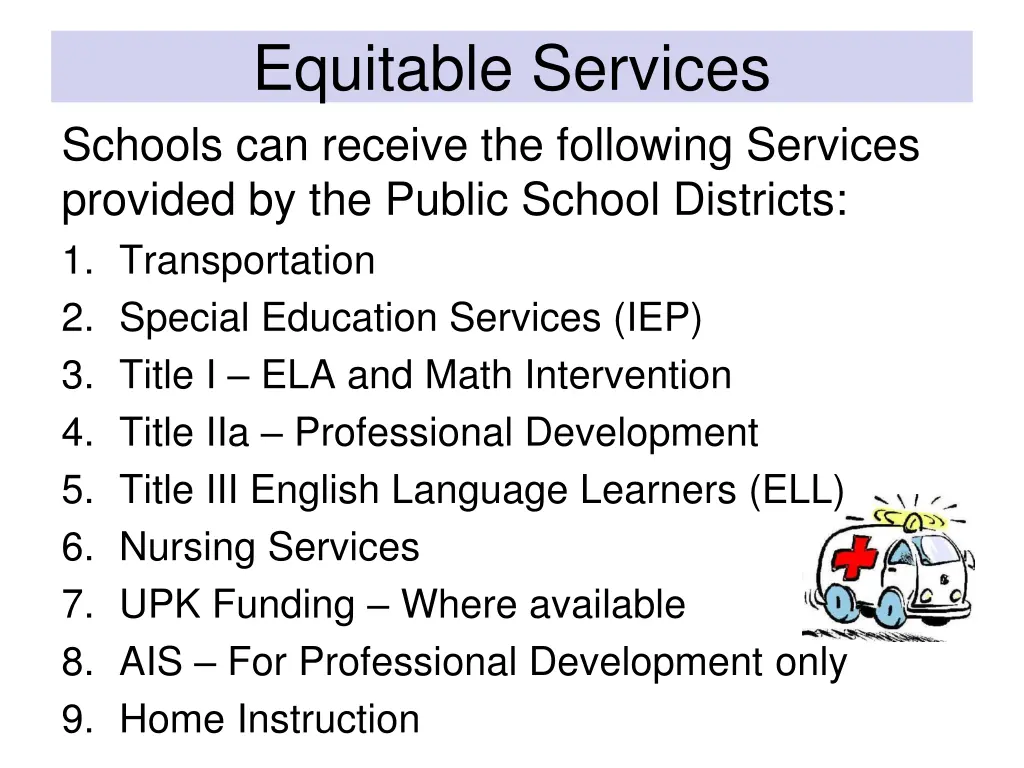equitable services schools can receive
