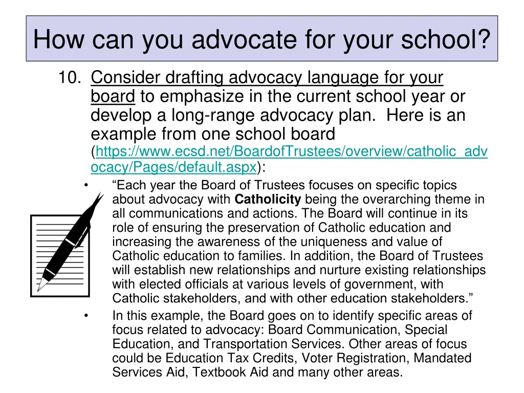 how can you advocate for your school 4