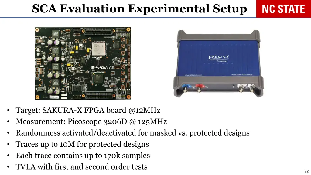sca evaluation experimental setup