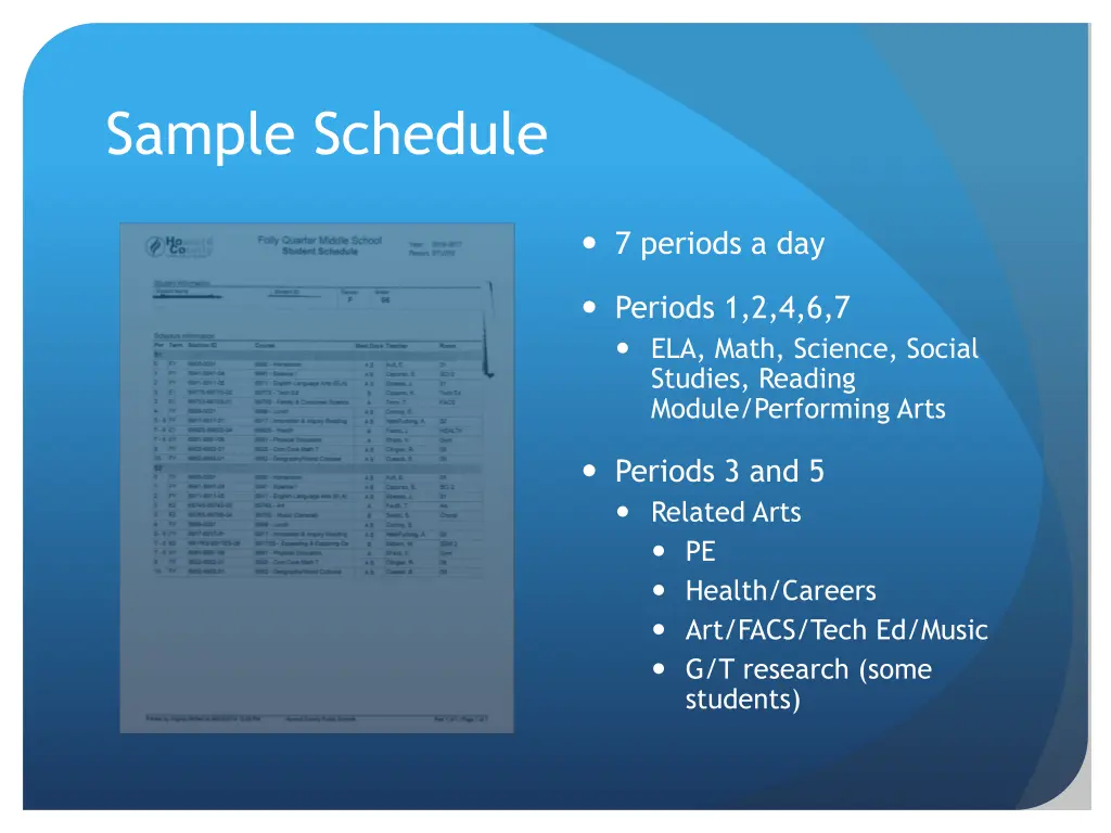 sample schedule
