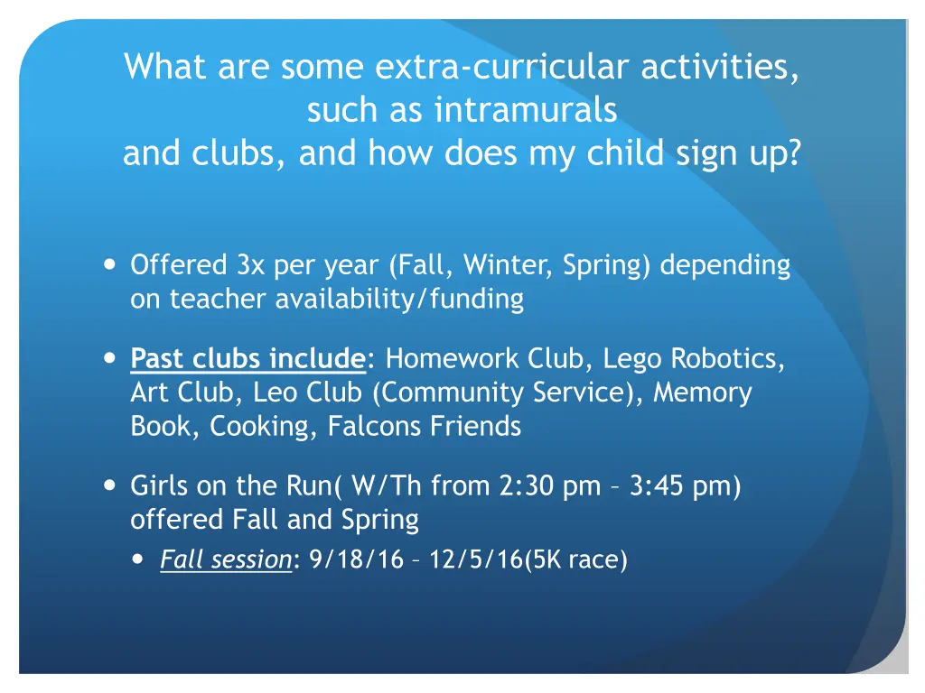 what are some extra curricular activities such