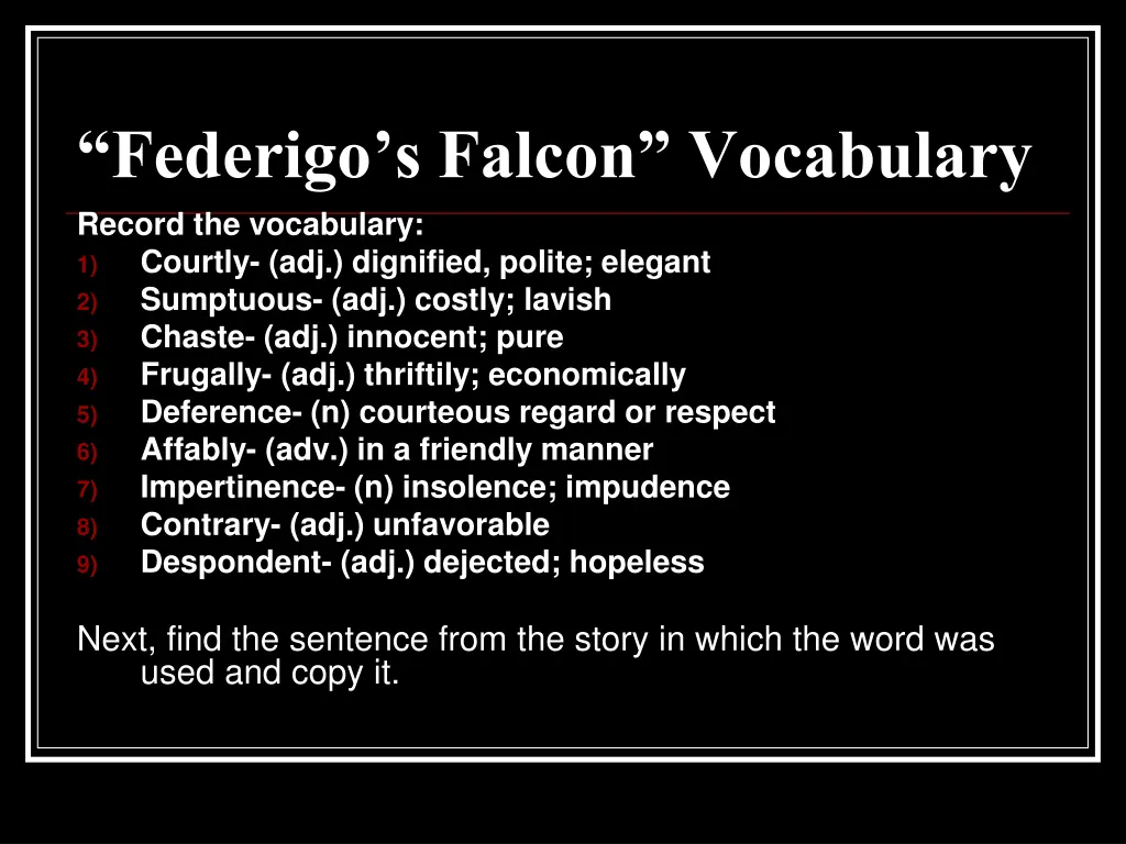 federigo s falcon vocabulary record