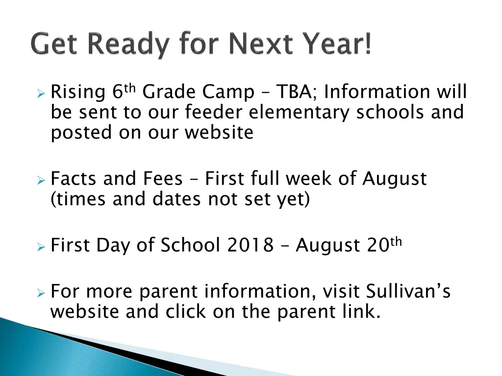rising 6 th grade camp tba information will