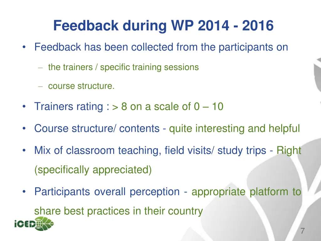 feedback during wp 2014 2016