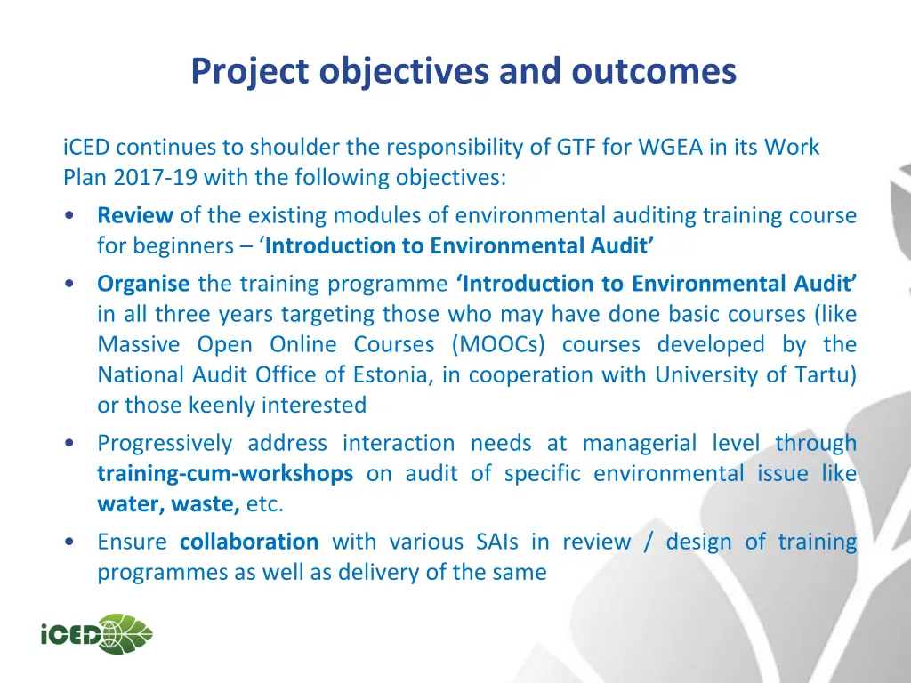 project objectives and outcomes