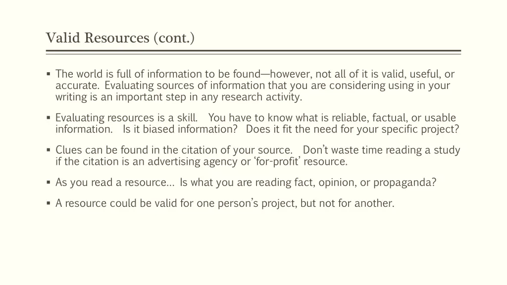 valid resources cont
