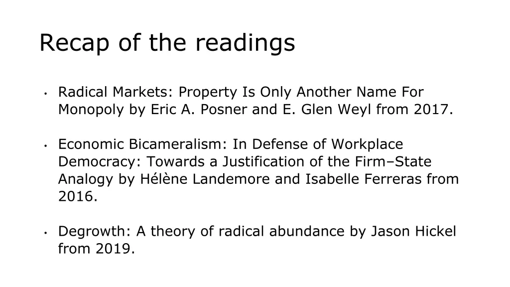 recap of the readings