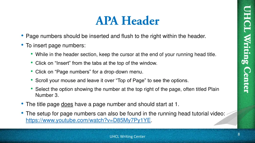 page numbers should be inserted and flush