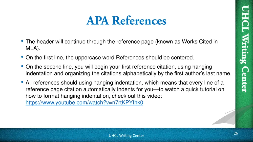 the header will continue through the reference
