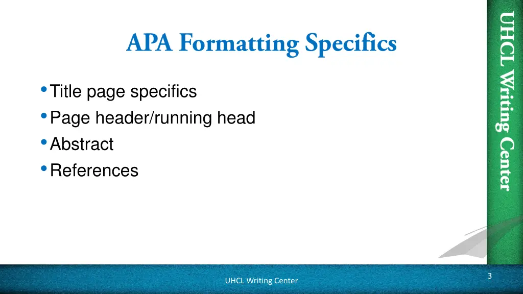 title page specifics page header running head