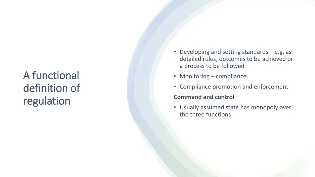 developing and setting standards e g as detailed