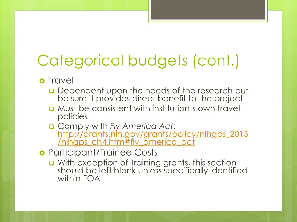 categorical budgets cont