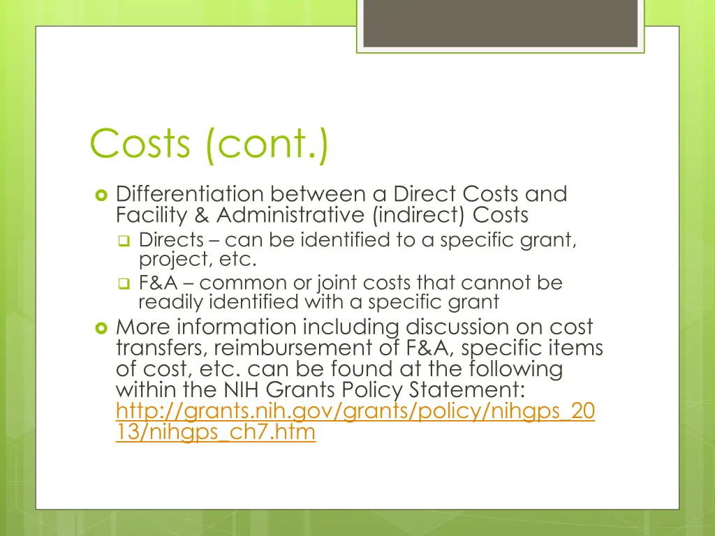 costs cont