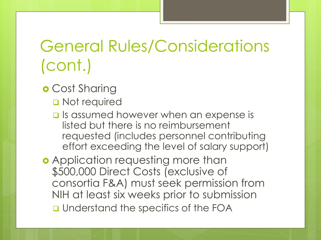 general rules considerations cont
