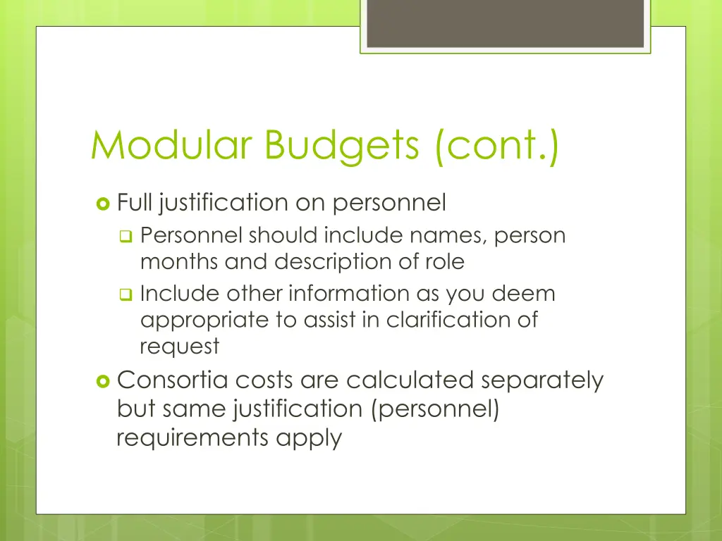 modular budgets cont 1