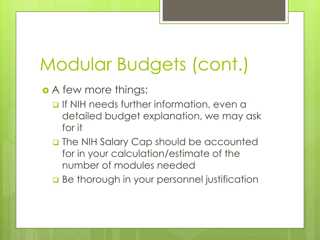 modular budgets cont 2