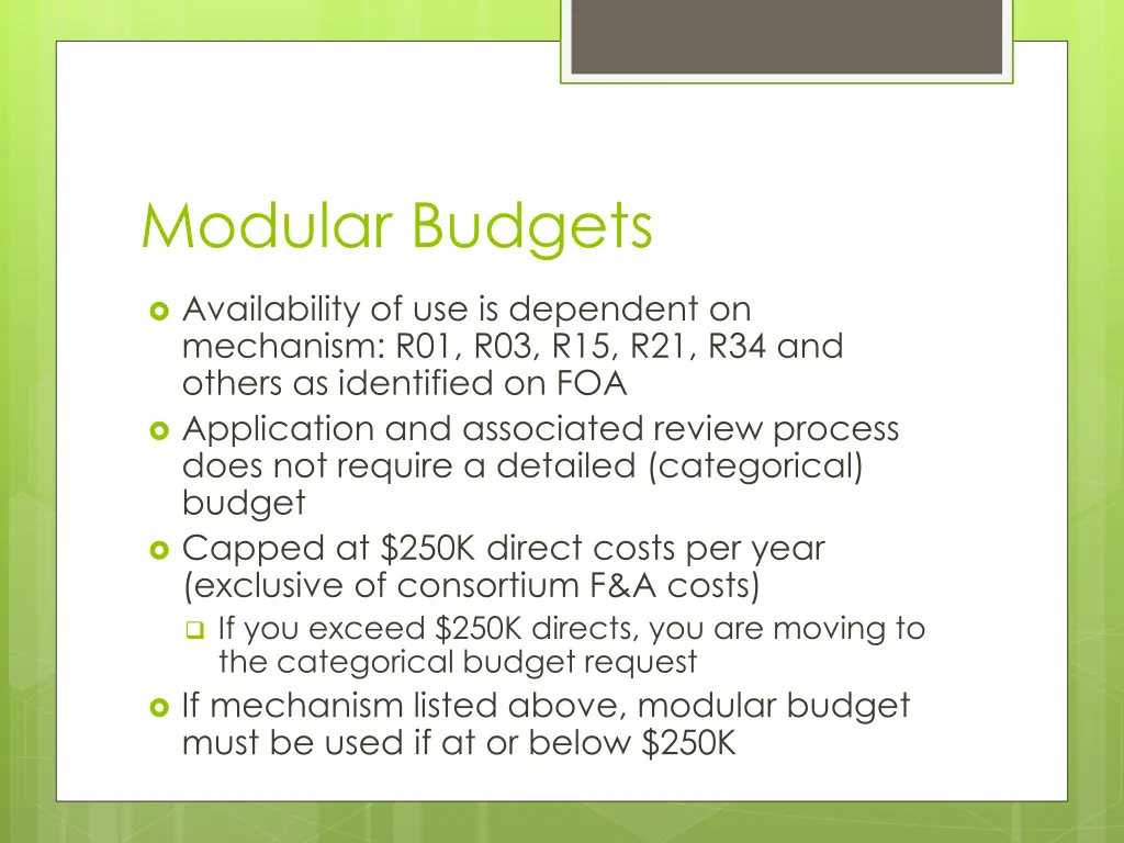 modular budgets