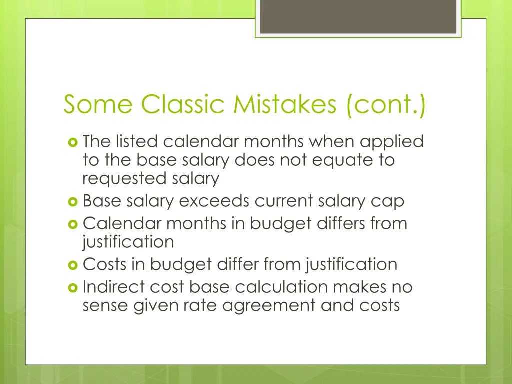 some classic mistakes cont