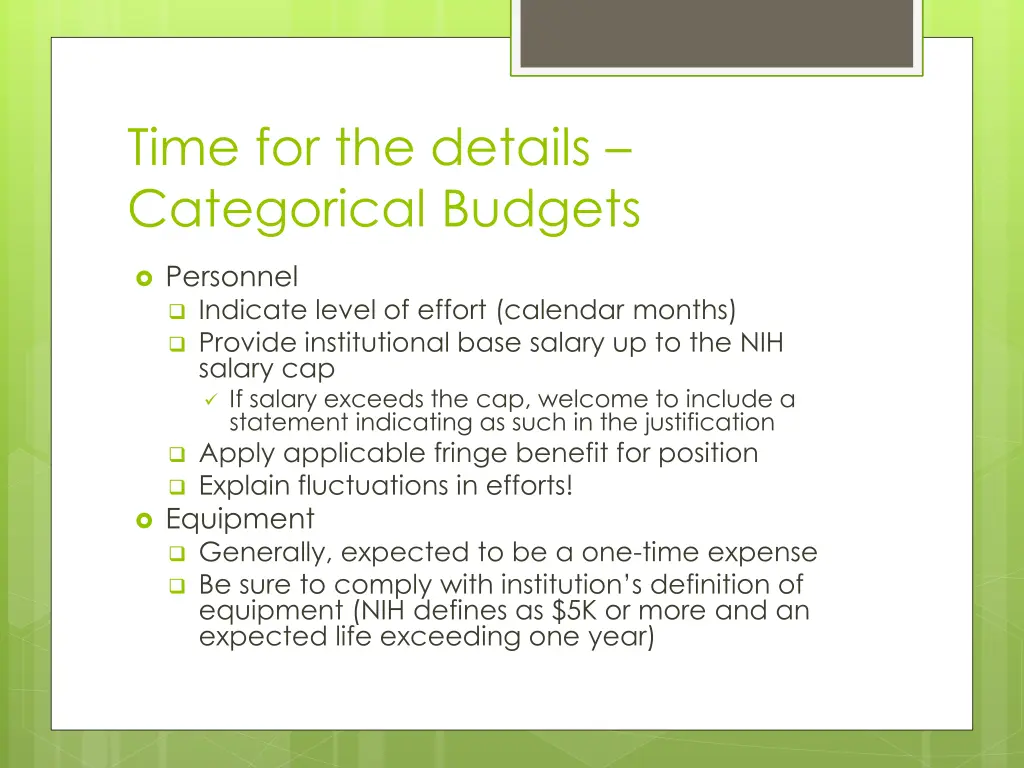 time for the details categorical budgets