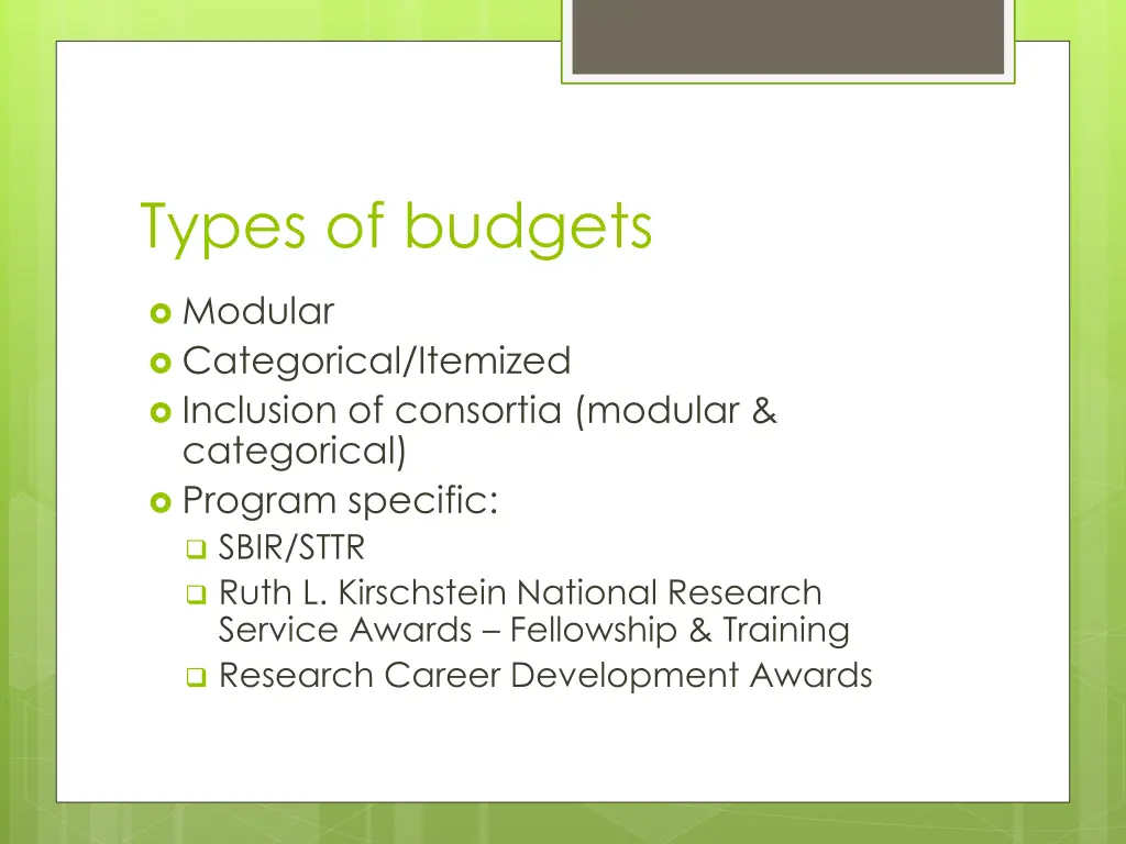 types of budgets