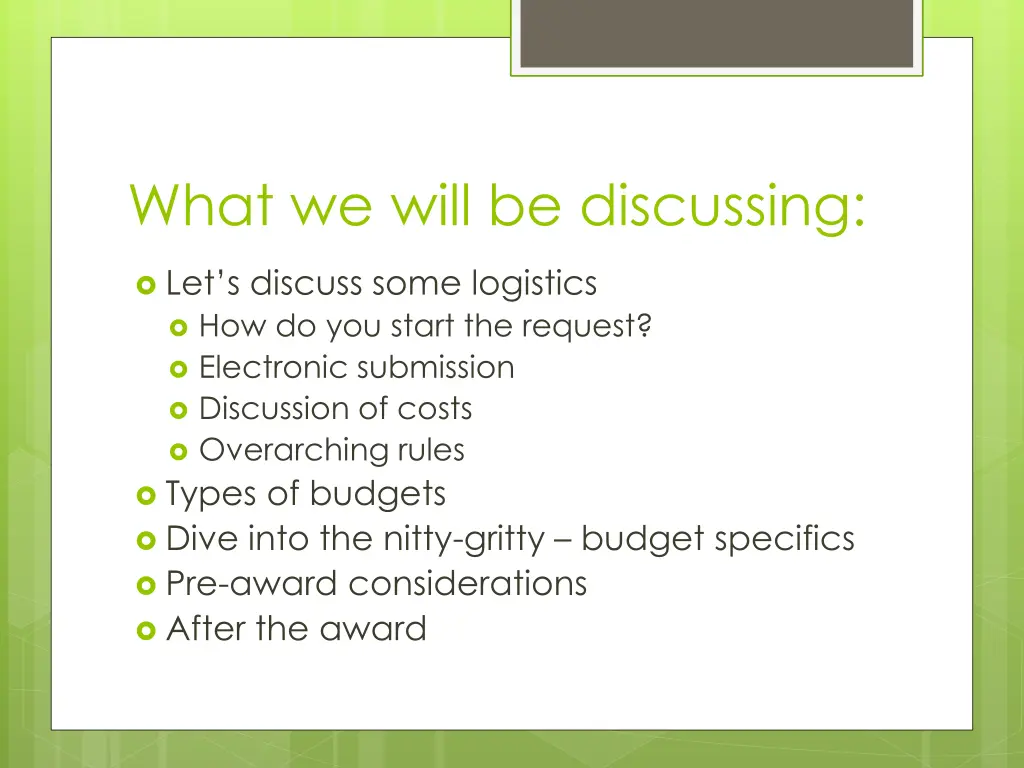 what we will be discussing