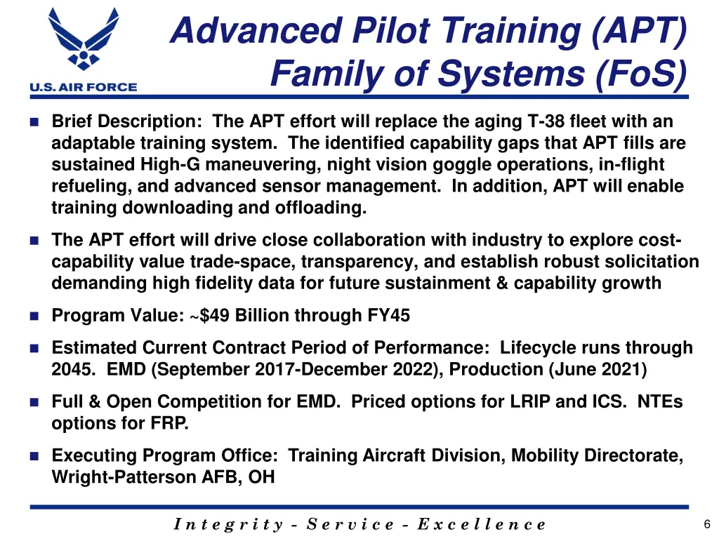 advanced pilot training apt family of systems fos
