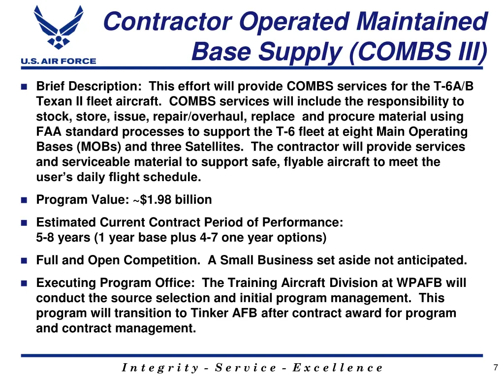 contractor operated maintained base supply combs