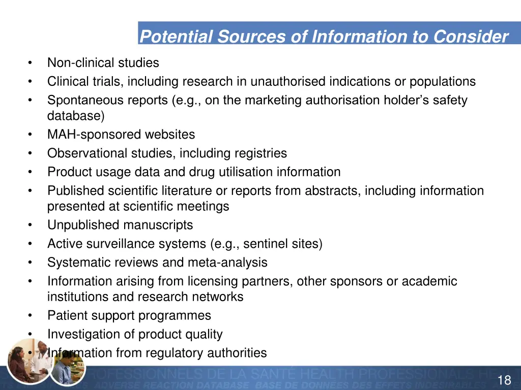 potential sources of information to consider