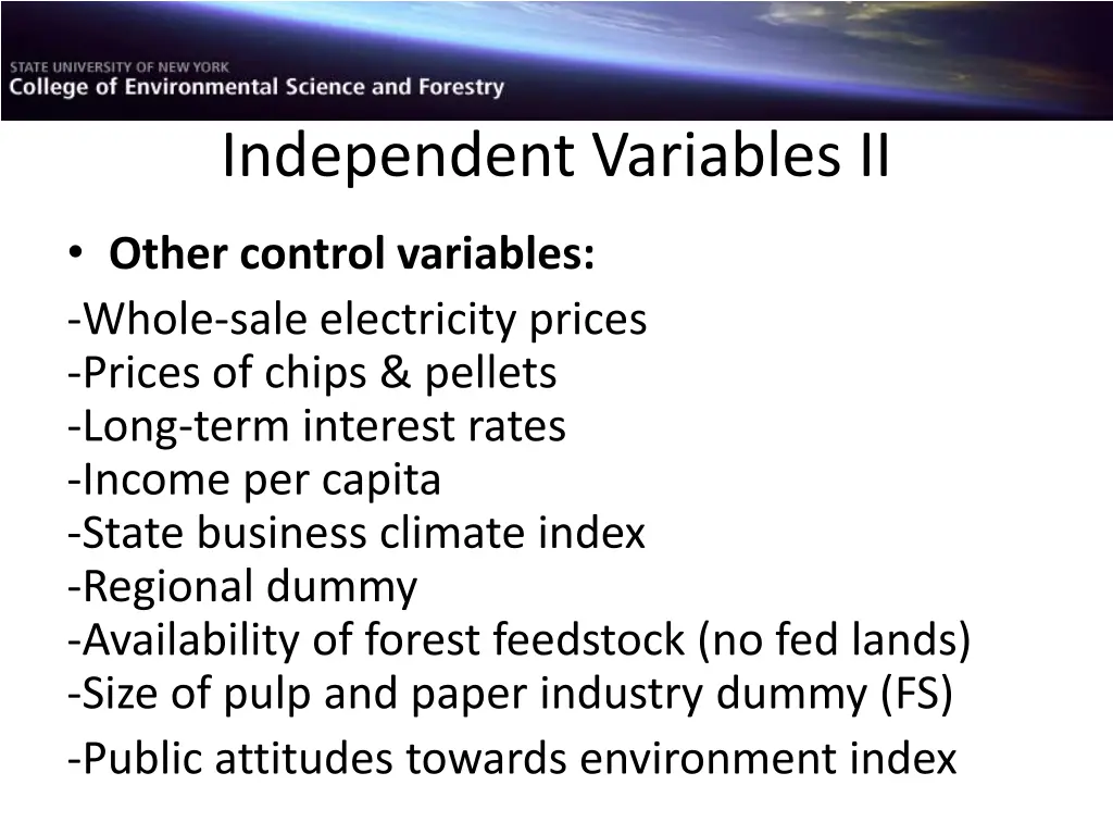 independent variables ii