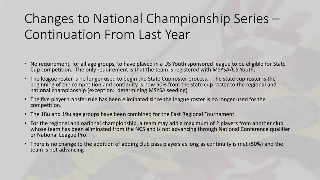changes to national championship series
