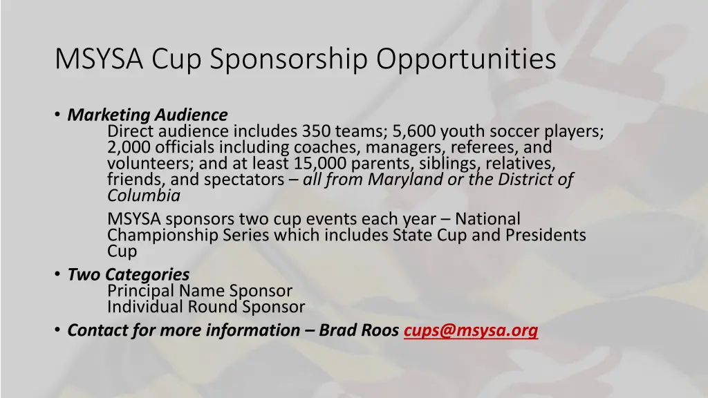 msysa cup sponsorship opportunities