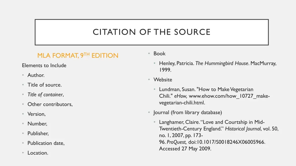 citation of the source