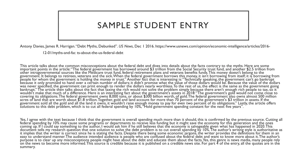 sample student entry