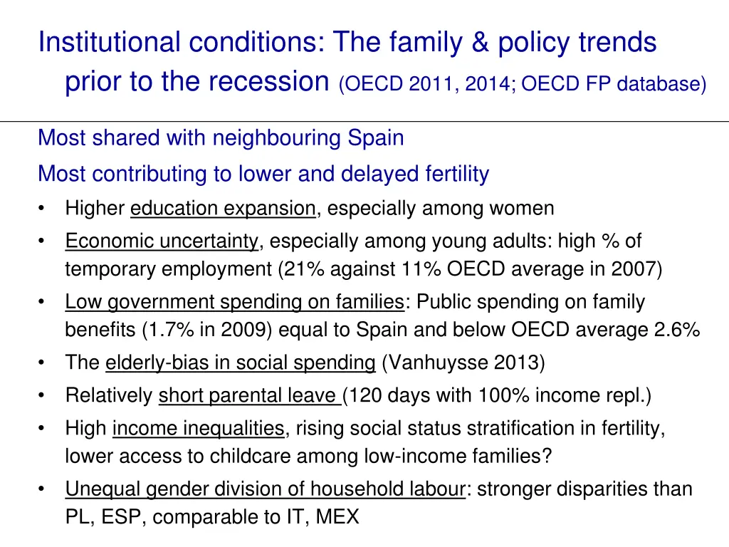 institutional conditions the family policy trends
